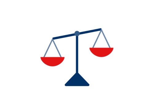 Illustrated icon of scales of justice representing integrity. 
